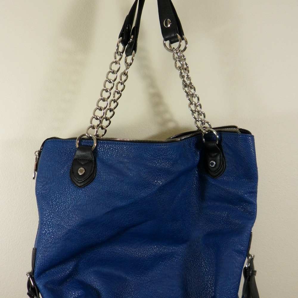 STEVE MADDEN Large Blue Handbag/Purse Silver Chain Laptop